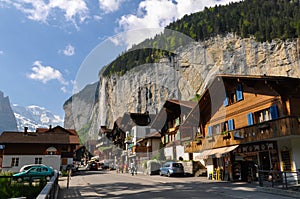 Lauterbrunnen town in the beautiful valley of Swiss Alps