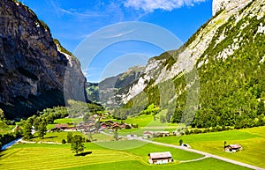 Lauterbrunnen valley as seen from Stechelberg, Switzerland