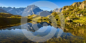 Lauzon Lake in the Ecrins National Park in summer. Hautes-Alpes, France