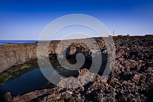 The lava beach of Linosa Called Piscine, Sicily photo