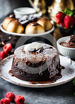 lava cake with chocolate. Selective focus.