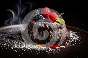 Lava Cake, Molten Chocolate Fondant, Warm Chocolate Dessert, Lava Cake, Abstract Generative AI Illustration