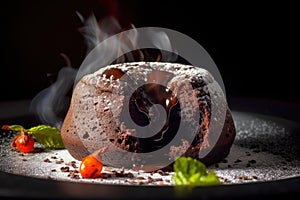 Lava Cake, Molten Chocolate Fondant, Warm Chocolate Dessert, Lava Cake, Abstract Generative AI Illustration