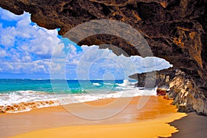 Lava cliffs on tropical beach