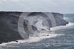 Lava erupting into Pacific Ocean in Hawaii