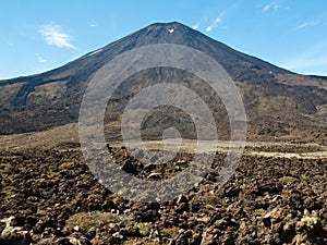 Lava field volcano Mount Ngauruhoe in New Zealand