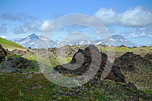 Lava field south to the Vilyuchinsky stratovolcano Vilyuchik in the southern part of the Kamchatka Peninsula