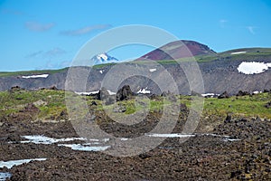 Lava field south to the Vilyuchinsky stratovolcano Vilyuchik in the southern part of the Kamchatka Peninsula, Russia