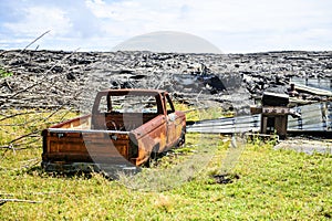 Lava flow in Hawaii, which has just destroy this house