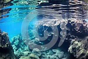 lava flow underwater solidifying into rock formations