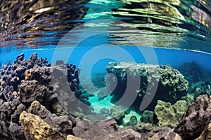 lava flow underwater solidifying into rock formations