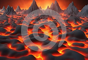 Lava flowing down from mountains Generative AI