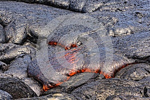 Lava flowing near Puuoo Crater Big Island Hawaii