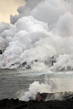 Lava flowing into the ocean