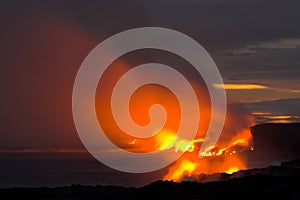 Lava flowing into the ocean