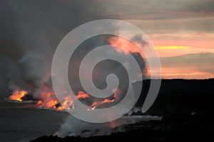 Lava flowing into the ocean