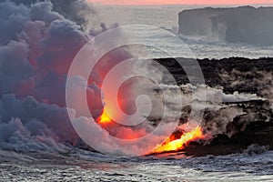 Lava flowing into ocean - Kilauea Volcano, Hawaii