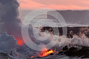 Lava flowing into ocean - Kilauea Volcano, Hawaii