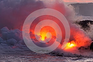 Lava flowing into ocean - Kilauea Volcano, Hawaii