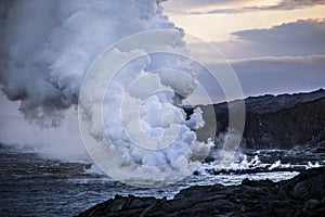 Lava flowing from volcano panoramic