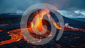 Lava going down the Volcano right after an eruption.