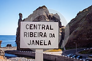 Lava islets in Ribeira da Janela at stony beach - Wild and beautiful coast with rock formations in the ocean near Porto