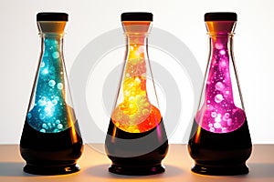 Lava lamp. Table colorful lava lamps with flowing traceries. background with a copy space. photo