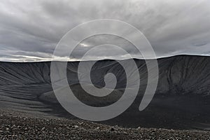 Lava Mountain in Iceland. Path around with hole in the middle. Hverfell, Hverfjall