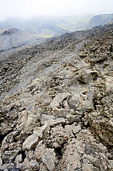 Lava rocks close up on slope of Etna