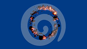 Lava rocks font - lighting red letter O, isolated - object 3D rendering