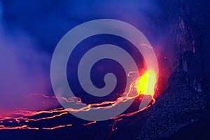 Lava and steam in crater of Nyiragongo volcano in Virunga Nation