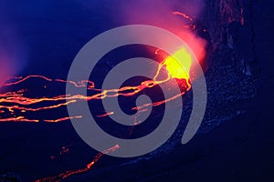 Lava and steam in crater of Nyiragongo volcano in Virunga Nation