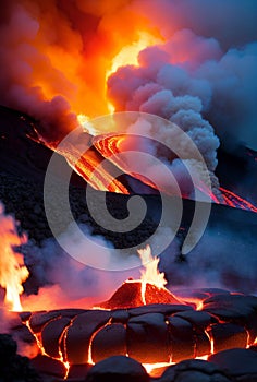 lava on volcano , AI Generated