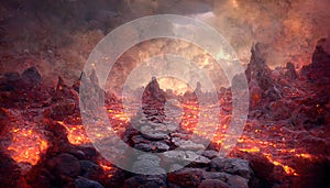 Lava was in the cracks of the earth to view the texture of the glow of volcanic magma in the cracks