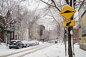 Laval Street during snow storm in Montreal
