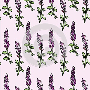Lavanda seamless colorful pattern on light violet art design elements stock