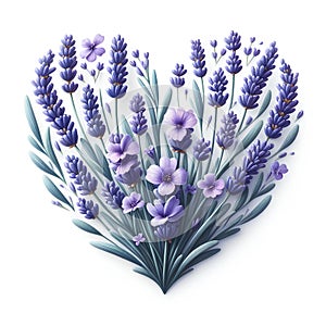 lavander plant herb heart shape isolated on white background