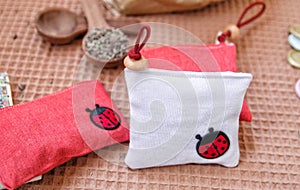 Lavander pouches red and white