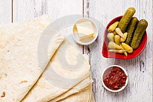 Lavas, Traditional Turkish Flat Bread on White Wooden Background