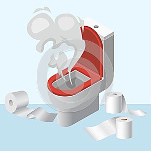 Lavatory pan wc littering with toilet paper vector illustration. Please do not litter in toilet flat style poster