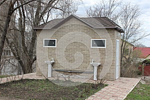 Lavatory of white brick