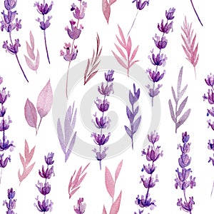 lavender background. Watercolor flower. Seamless pattern, abstract painting