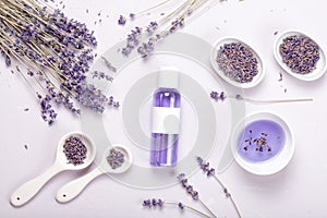 Lavender body care products. Aromatherapy and natural healthcare concept