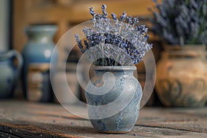 Lavender Bouquet in Rustic Vase