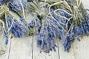 Lavender bunches on wood