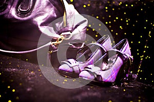 Lavender disco shoes and handbag