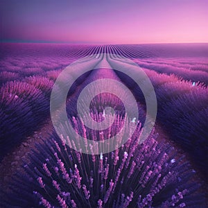 Lavender Dreams: Sunset over Endless Rows