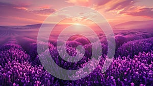 Lavender Dreamscape: A Panoramic View of Blooming Flowers in a Field