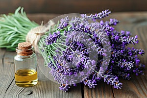Lavender Essential Oil with Fresh Blooms for Aroma Therapy