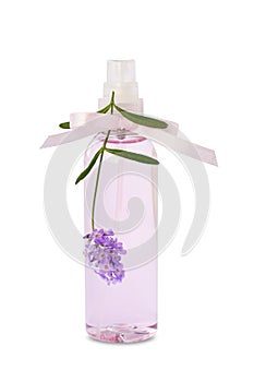 Lavender essential oil spray bottle isolated